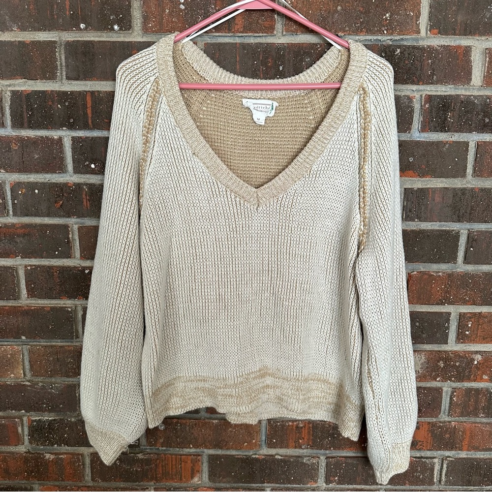 Tan Long Sleeve V-Neck Love Riche Sweater